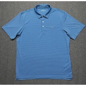 Vineyard Vines Polo Shirt Mens Large Blue Lag Stripe Whale Stretch Short Sleeve